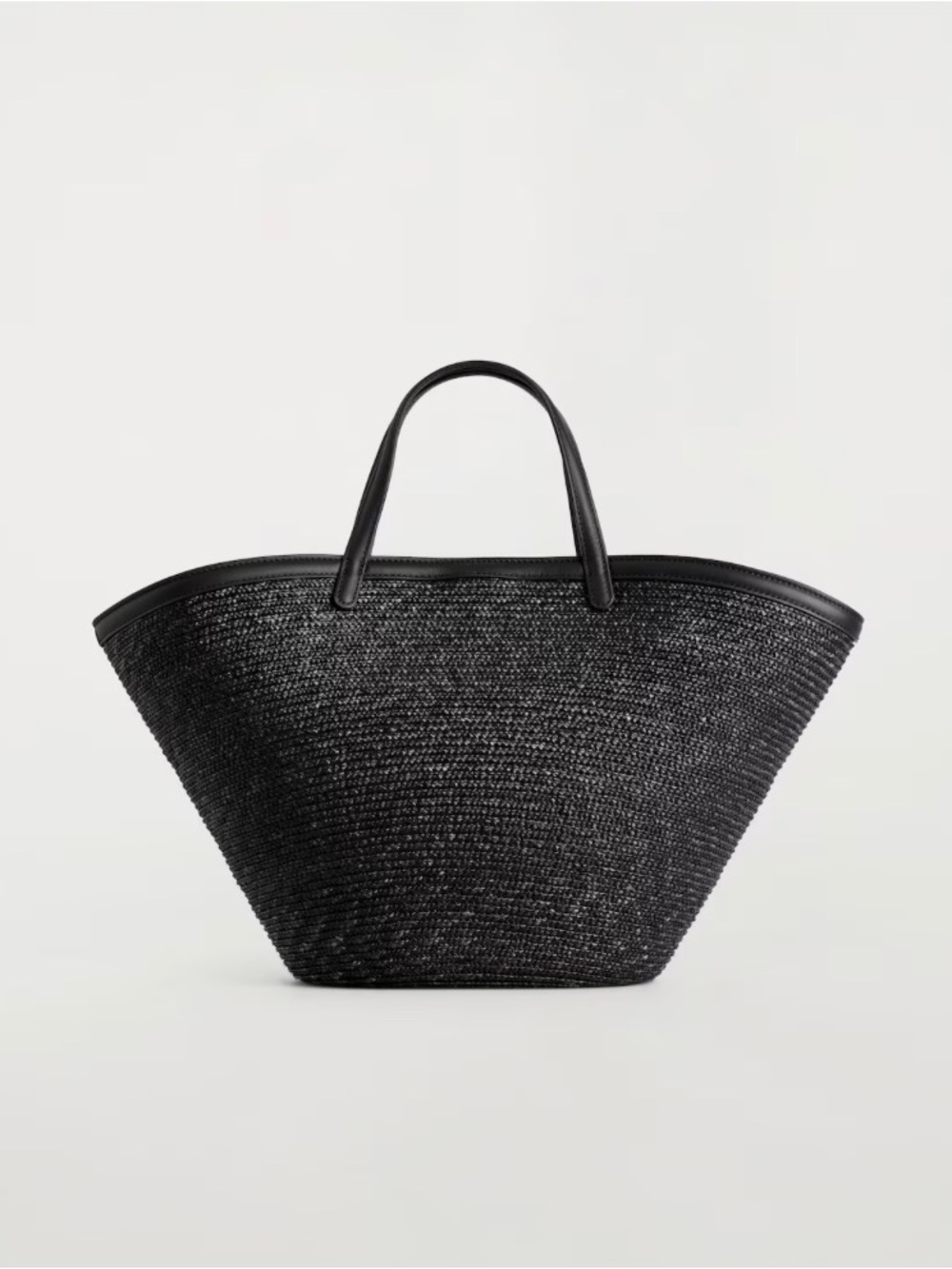 COS SALTWATER Straw Tote Bag - Black - Fully Lined w/ Genuine Black Leather Trim - Picture 2 of 8